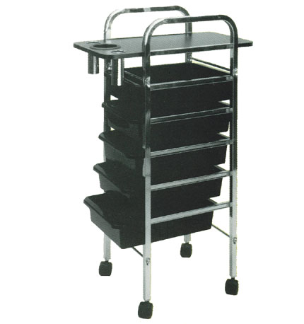 Pibbs - Salon Evolution 5 Shelf Tray - Mica Top - Black with Holder